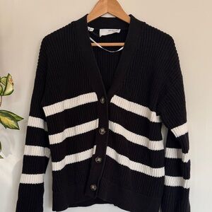 Black & White Striped Button-Front Women's Cardigan
